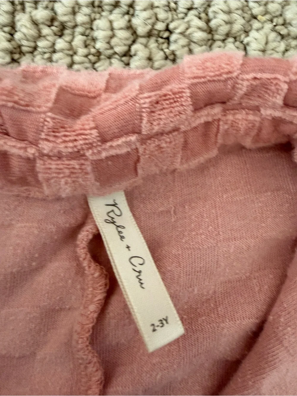 Rylee +  Cru Girls' Pink Textured Terry Cloth Button Romper 2-3y